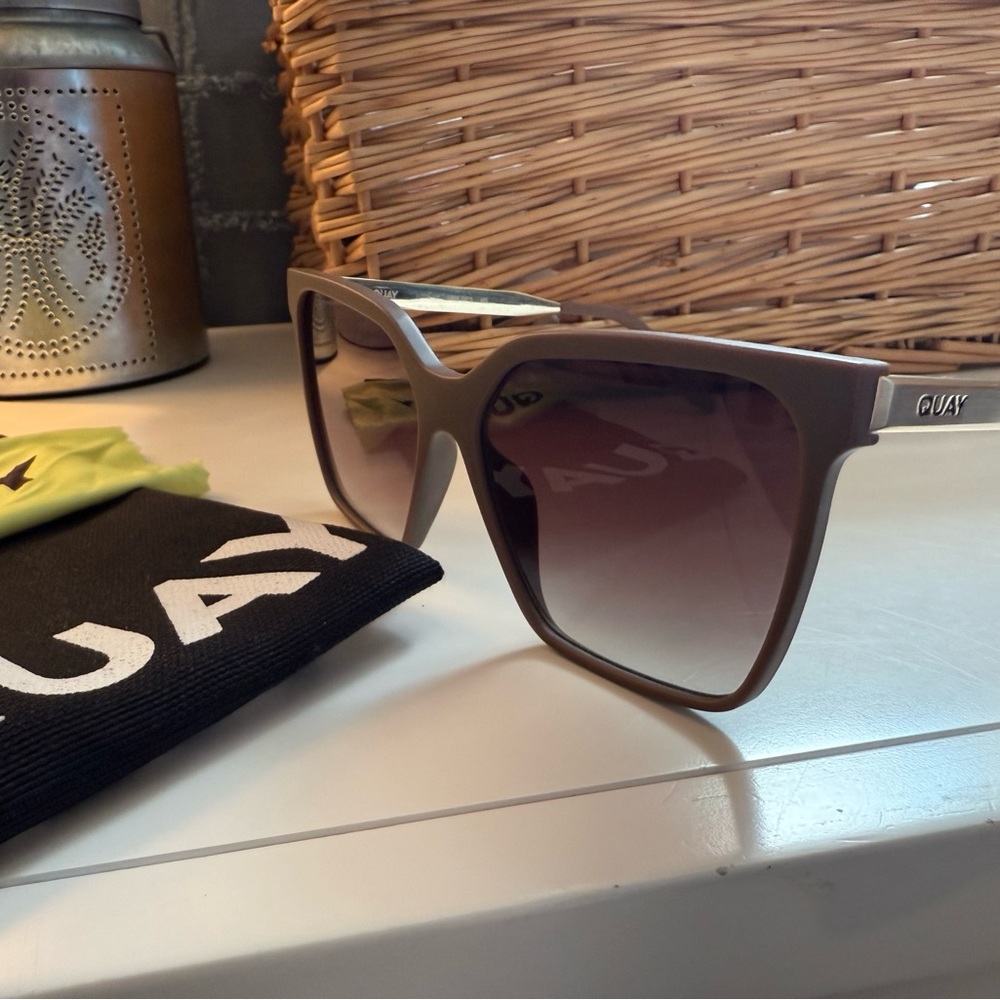 Quay Australia Taupe Square Sunglasses with Gradient Lenses - Picture 2 of 5